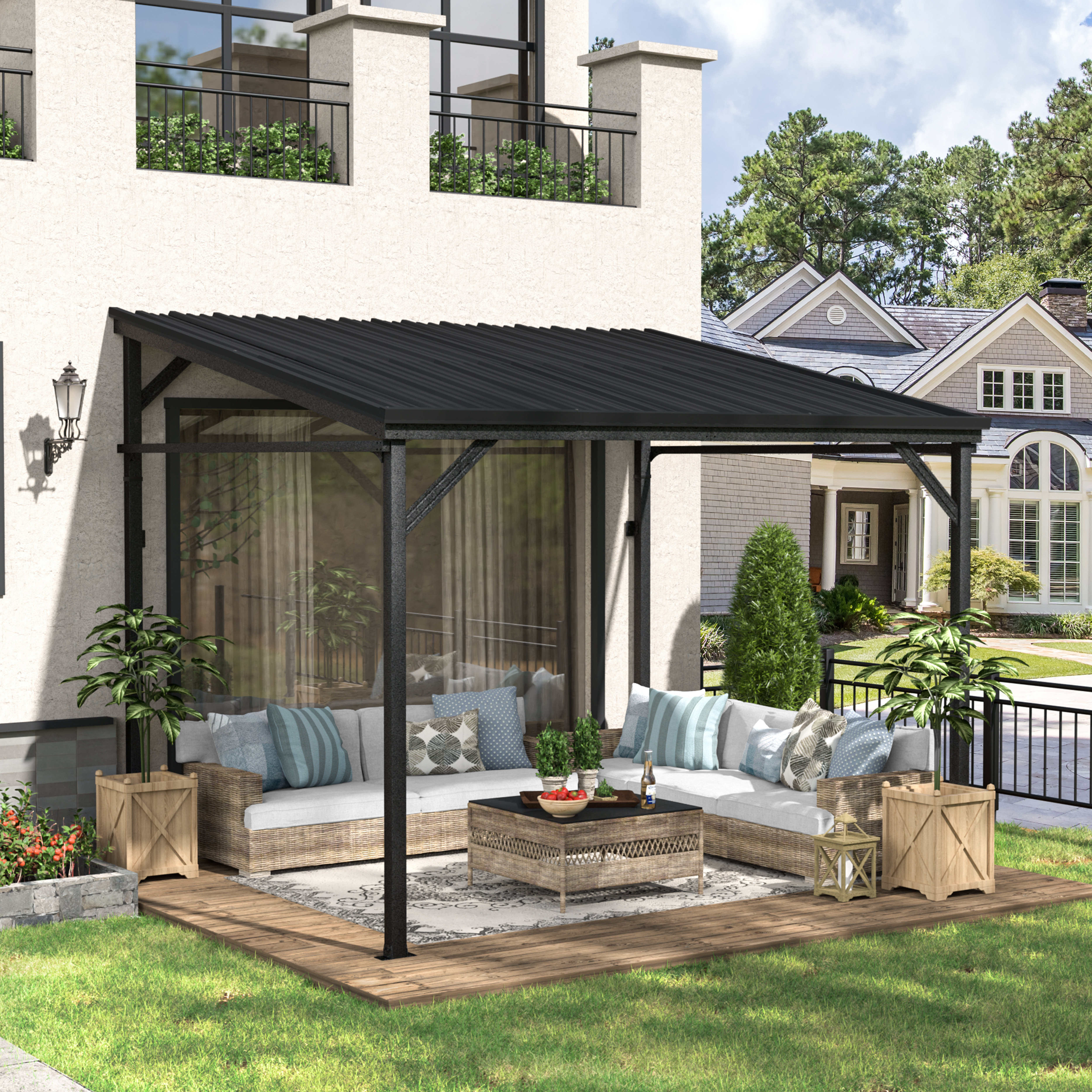Veikous 10'W X 8'D Manual Slope Patio Awning In Black | Wayfair